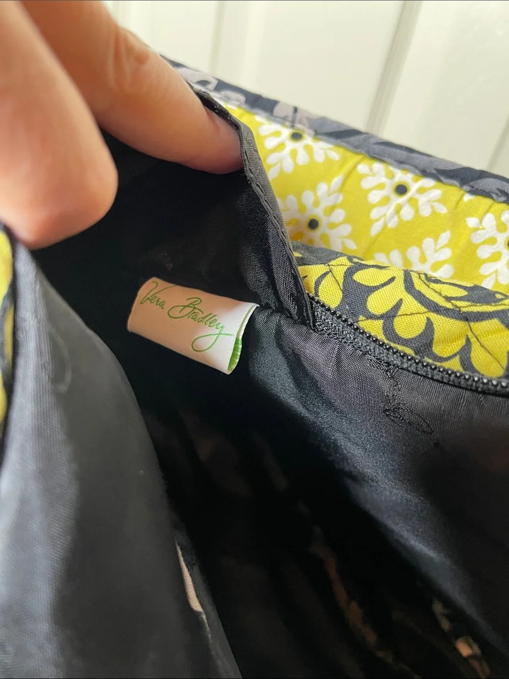 Vera Bradley Black Travel Backpack with Yellow, Gray & Cream Floral Print